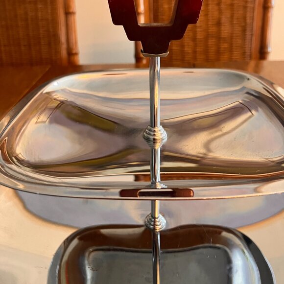 Mid Century Modern Metal and Bakelite Serve Ware Tray and Platter, - Picture 2 of 9